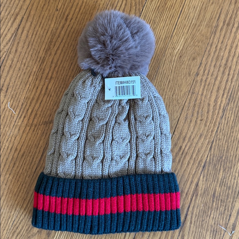 New Cable Knit Beanie with Pom Pom